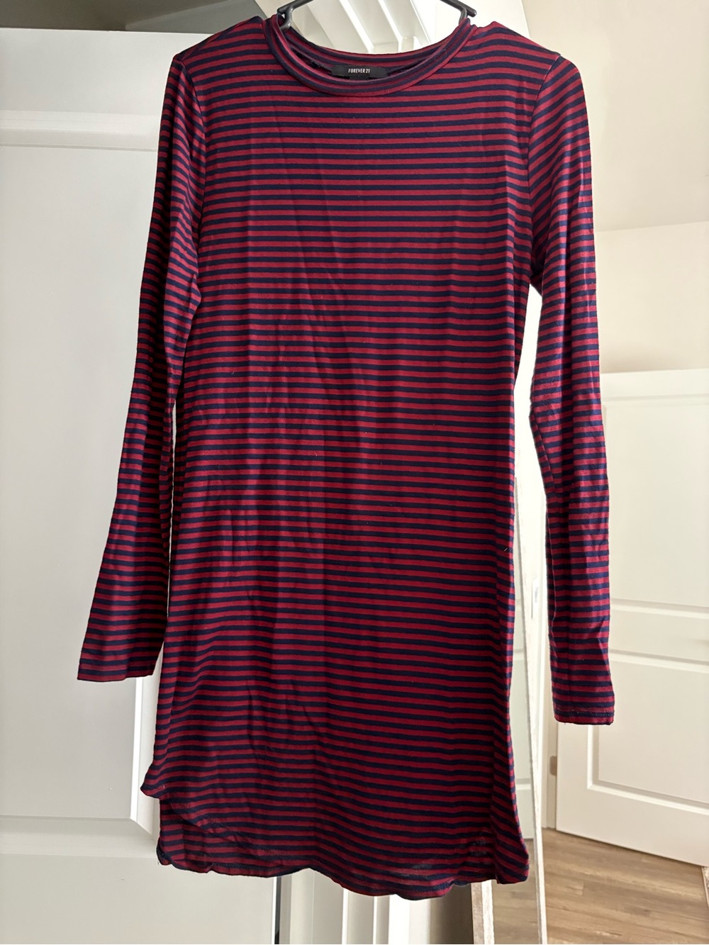 Forever 21 Burgundy & Navy Striped Long Sleeve Mini Dress